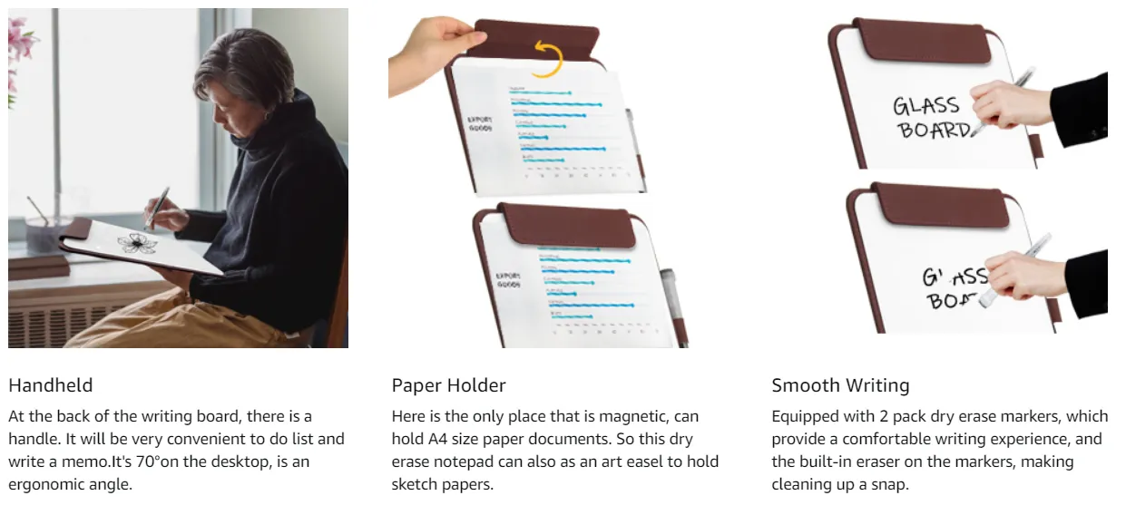 portable glass whiteboard with pu cover